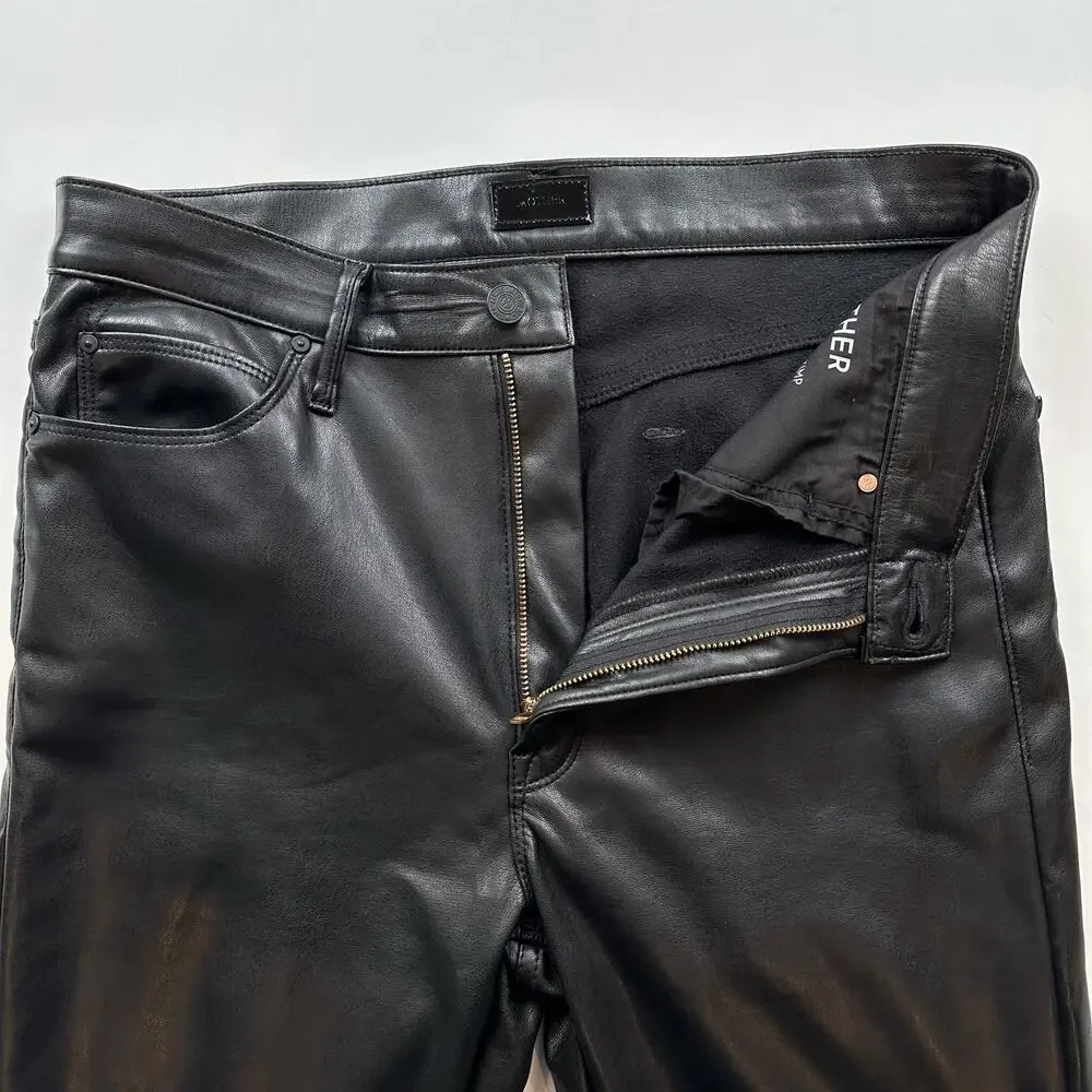 Mother The Dazzler Skimp Faux Leather Vegan Pants Black High Rise Slim Leg 30 - Picture 6 of 13